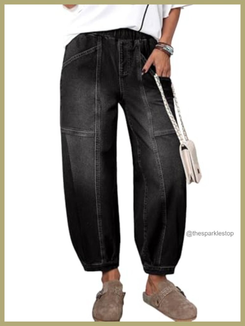 High Waisted Barrel Jeans Wide Leg Elastic Waist Ankle Denim Pants